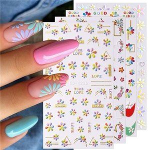 4 sheets🌼🌼 3D Embossed Spring Flower Nail Art Stickers Decals Self-Adhesive
